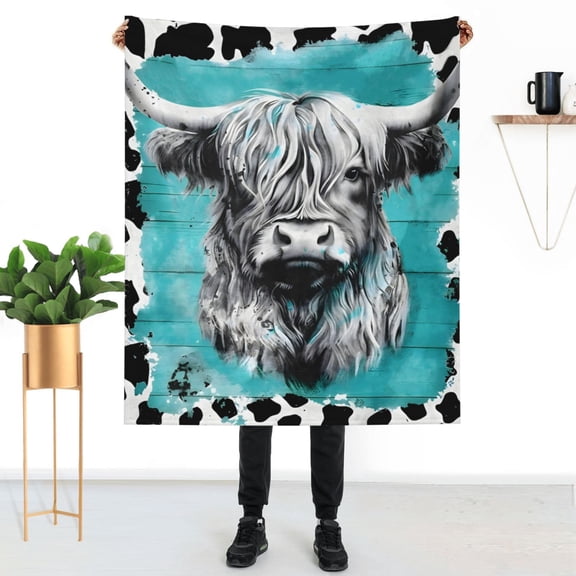 Highland Cow Throw Blanket Cute Highland Cow Flannel Throw Blanket Cow Print Blankets, Highland Cow Gifts for Women Men Highland Cow Decor,50"x60"