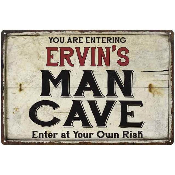 ERVIN'S Man Cave Sign Rustic 8 x 12 High Gloss Metal 208120035436