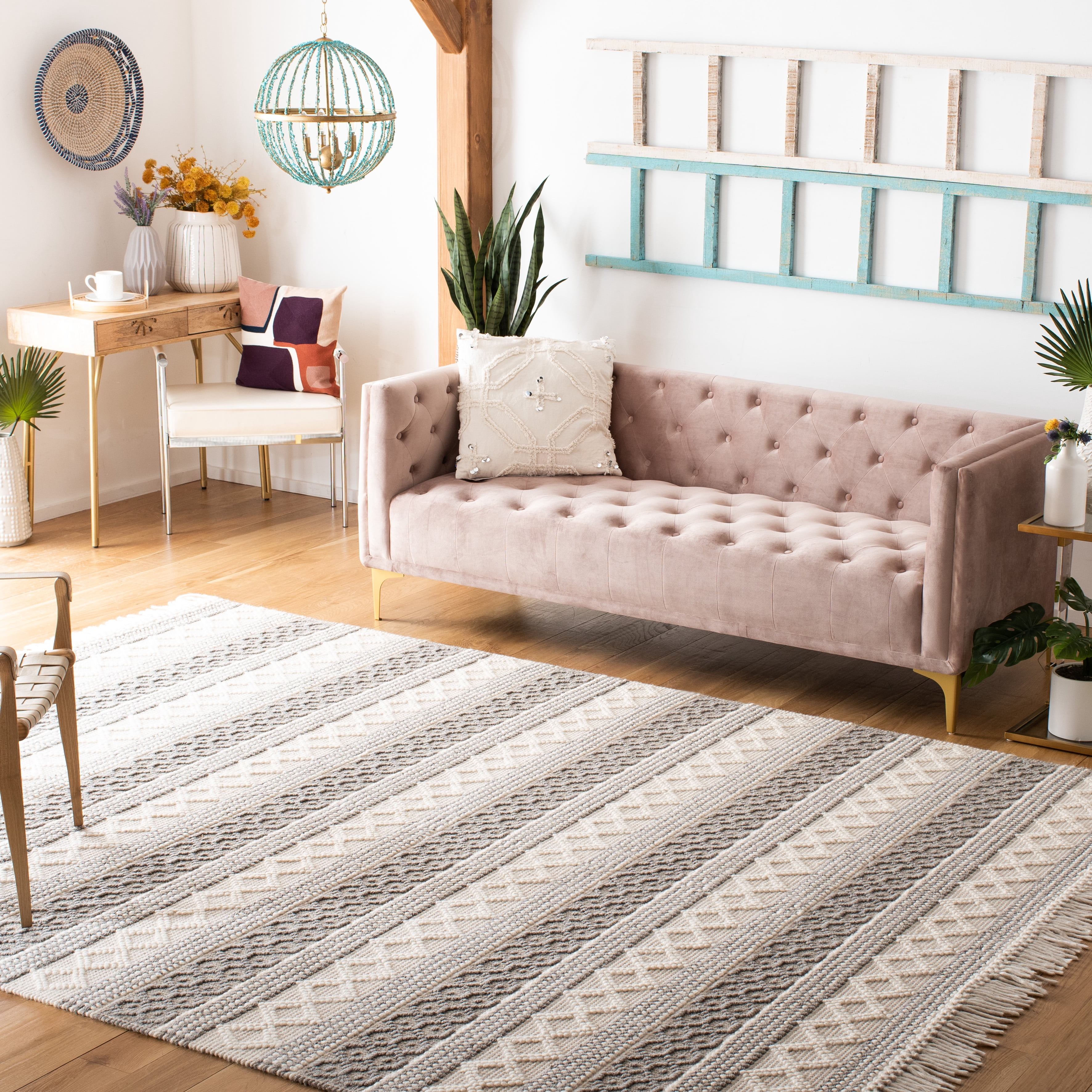 SAFAVIEH Natura Candelario Striped Wool Area Rug, Ivory/Grey, 8' x 10'