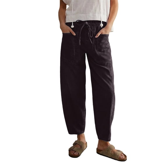 RUTAYY Women's Pants Solid Color Relaxed Fit Low Rise Straight Leg Casual Jeans Comfortable Everyday Wear with Pocket Trendy Travel Trousers