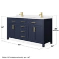 thumbnail image 5 of Wyndham Collection Beckett 66" Wood Double Bathroom Vanity in Dark Blue/Gold, 5 of 6