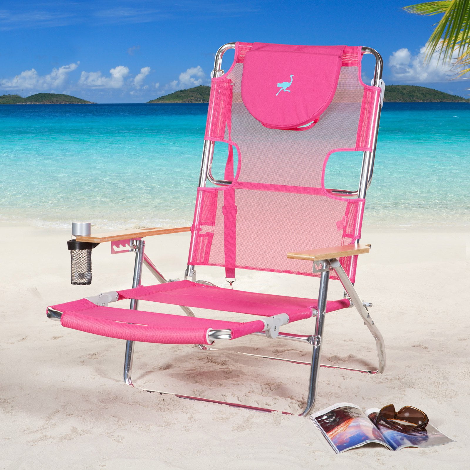NO TAX Ostrich Lounge Chaise Lounger Beach Chair Camping Outdoor Folding PINK