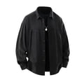 thumbnail image 4 of Mens Loose Fit Denim Shirt Jacket, Lapel Collar Stitched Pocket Button Down Long Sleeve Casual Overshirt Shacket for Spring Fall Streetwear Size 4XL Black, 4 of 9