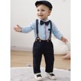 thumbnail image 3 of Baby Boy Clothes Suits 0-18 Months Formal Romper Shirt Beret Hat Suspender Pants Wedding Outfit 4pcs, 3 of 15