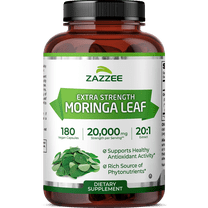 Zazzee Organic Moringa 20:1 Extract, 20,000 mg Strength, 180 Vegan Capsules, 100% Pure Oleifera Leaf Superfood, Concentrated and Standardized 20X Extract, All-Natural, Non-GMO, Made in The USA