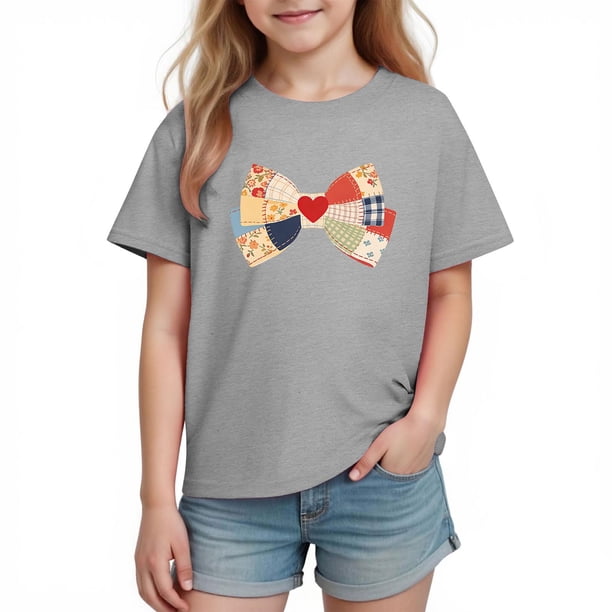 Blusas y camisas de manga corta con cuello redondo para niños y niñas, camisetas gráficas de manga corta, blusas con estampados bonitos para la temporada escolar.
