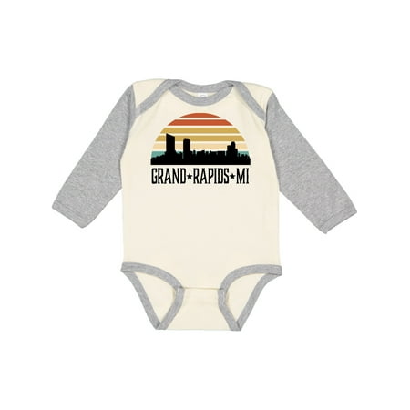 

Inktastic Grand Rapids Michigan Skyline Retro Gift Baby Boy or Baby Girl Long Sleeve Bodysuit