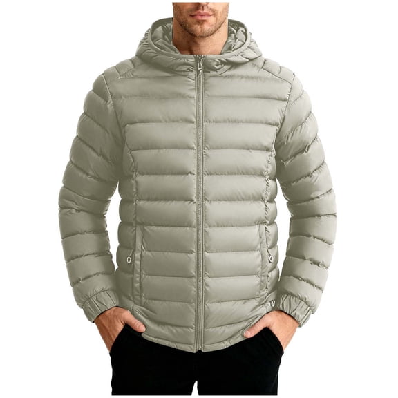 Men's Lightweight Winter Coats Solid Color Hooded Puffer Jacket Winter Warm Down Jackets with Zipper Pockets Brown XL
