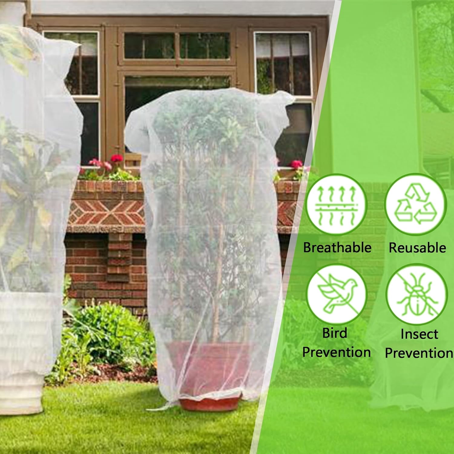 Garden Plant Mesh Netting：2Pcs Fruit Protection Bags with Drawstring and Zipper，5.9Ft*7.2Ft Garden Netting for Raised Beds, Plant Protection,Gardening Supplies