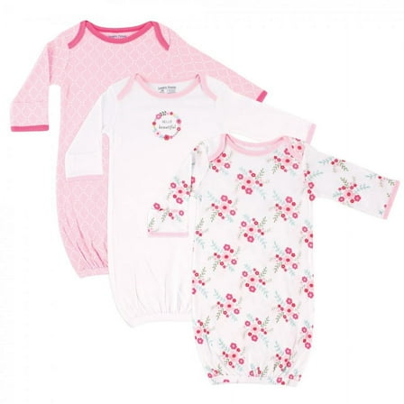 Luvable Friends Infant Girl Cotton Gowns, Pink Floral, Preemie/Newborn, 3-Piece