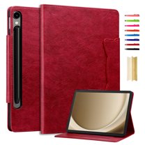 for Samsung Galaxy Tab S10 FE Plus 13.1" 2025 Case, Vintage Soft PU Leather Case with 2 Anti-Slip Strips Adjustable Angle Kickstand & 4 Card Slots (Include 1 Photo Slot), Red