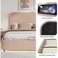 thumbnail image 5 of Tabaray Full Size Storage Bed Frame, Luxurious Lychee Velvet Upholstered Platform Bed w Hydraulic Storage System, Lift Up Storage Bed w RGB LED Light, Bluetooth Speaker, No Box Spring Needed (Pink), 5 of 9