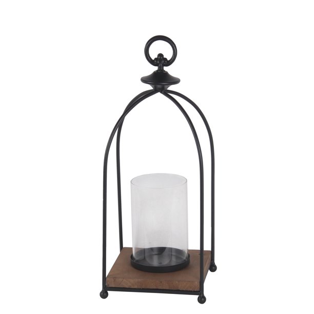 Privilege Large Metal Lantern With Wood Base And Glass Encasing 21049