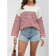 thumbnail image 4 of Women'S Striped Colorblock Knitted Sweater Long Sleeve Round Neck Fashion Oversized Sweater Red XL, 4 of 7