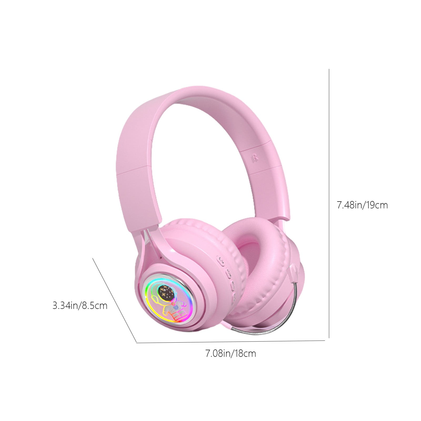 Active Noise Cancelling Headphones, Wireless Over Ear Bluetooth Headphones, 3EQ Modes via Button, 60H Playtime Lightweight Folding Stereo Bass Headset with Mic, for Travel Home(Pink)