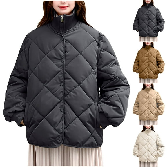 Bovxnpu Winter Coats for Women, Women's Down Jackets Winter Diamond Quilted Loose Jacket Thin Cotton Coat Long Sleeve Warm Winter Clothing