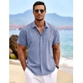 thumbnail image 2 of Camisa COOFANDY de lino, manga corta, casual, azul, 2 of 5