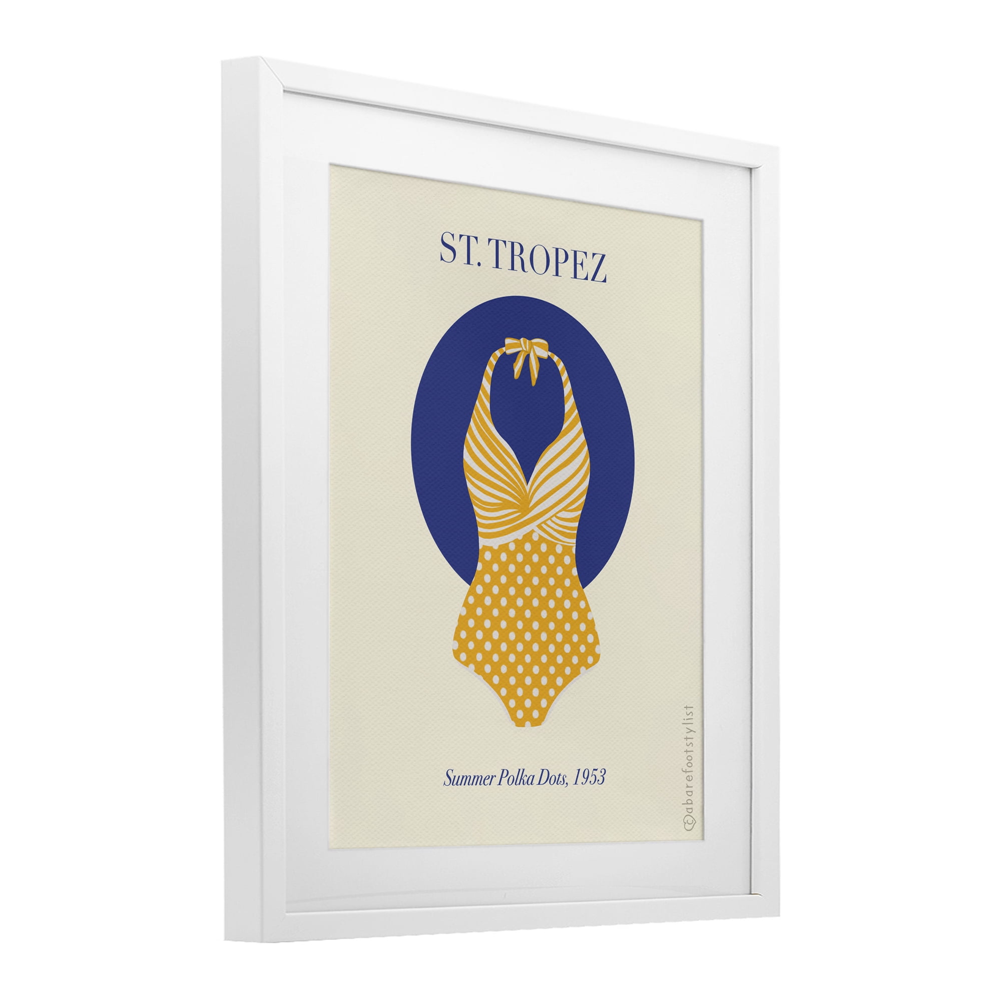 Stupell Industries St. Tropez Dotted Swimsuit White Framed Print Under Glass, design by A Barefoot Stylist