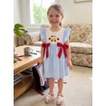 thumbnail image 6 of Cjfdfy Toddler Baby Girl Back to School Dress Kindergarten Outfits Baby Girls First Day of School Outfit 2 3 4 5 6 7 Years Apple School Bus Embroidered Bows Flying Sleeve Plaid Summer Fall Dress, 6 of 9