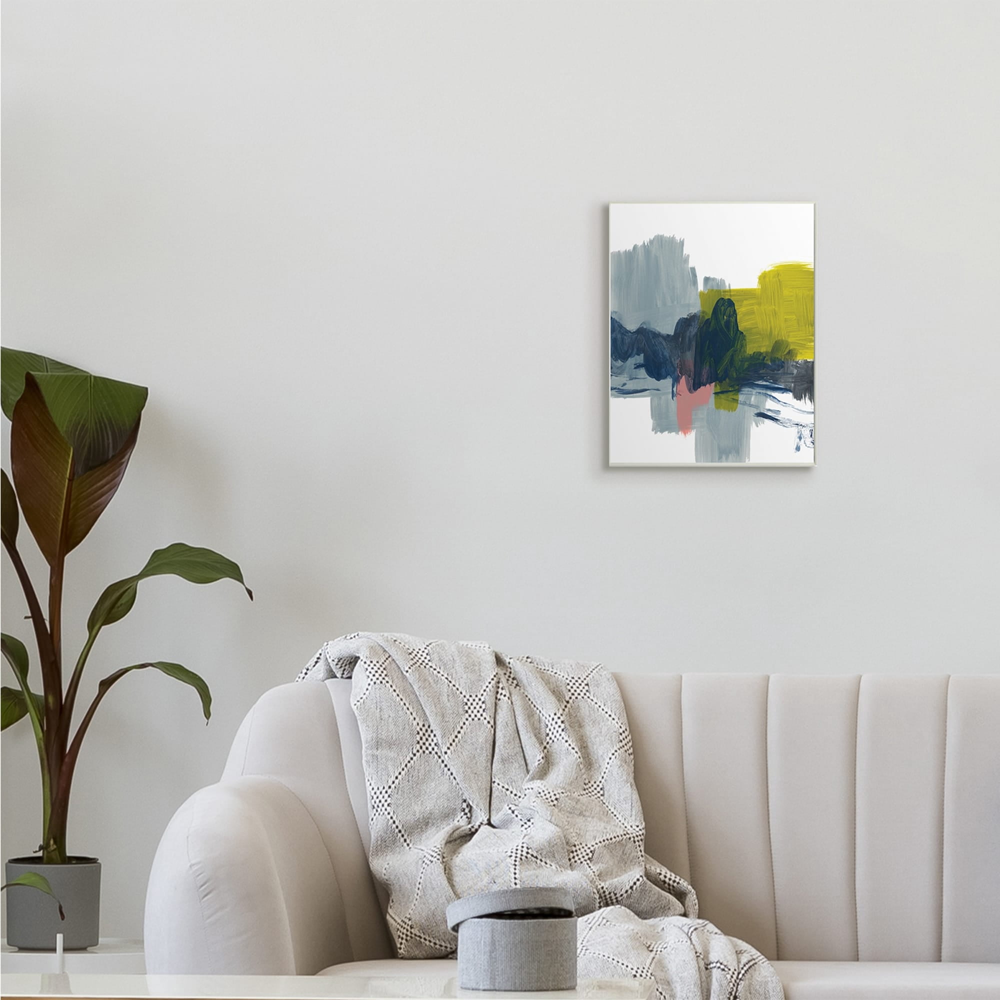 Stupell Industries Lively Abstract Brush Strokes Blue Grey Yellow,10 x 15,Designed by Bronwyn Baker