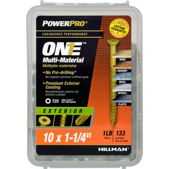 Hillman Fasteners 116840 Power Pro ONE Multi-Material Screws, #10 x 1-1/4"