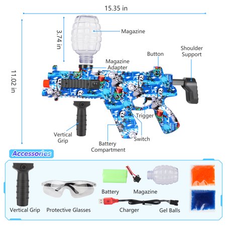 Gel Ball Blaster, Electric Water Bead Blasters, with 10000 Gel Balls & Goggles, for Backyard Fun and Outdoor Activity, Blue