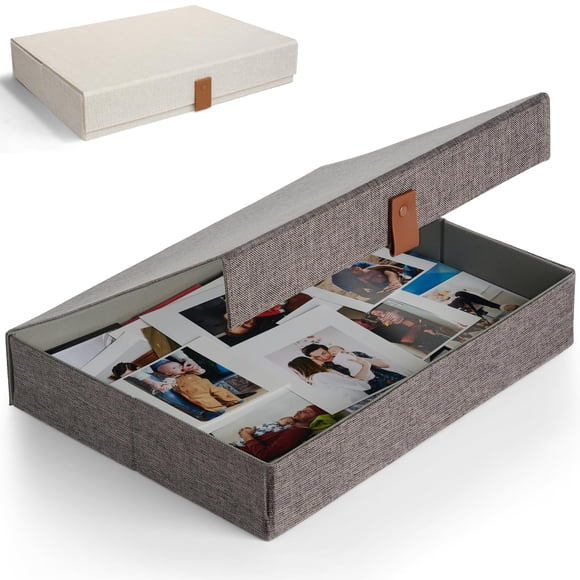 Caja organizadora de fotos decorativa ZICOTO de lino, 36 x 27 x 6 cm