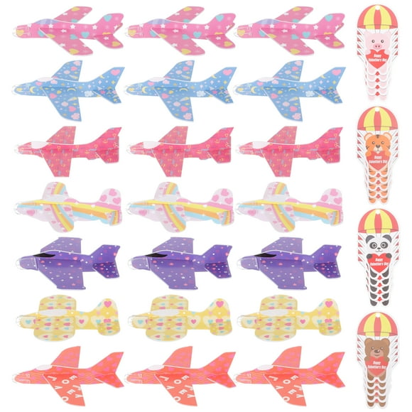 1 Set of Valentine's Day Foams Toy Planes with Greeting Cards DIY Assemble Plane Toys for Kids