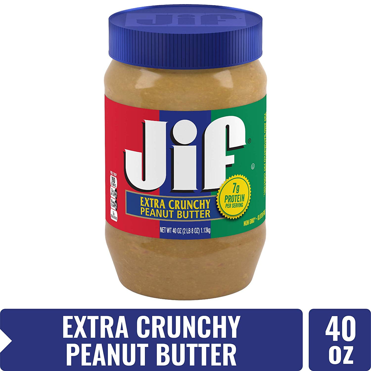 Jif Extra Crunchy Peanut Butter, 40 oz. (Pack of 8) 7g (7 DV) of Protein per Serving Packed