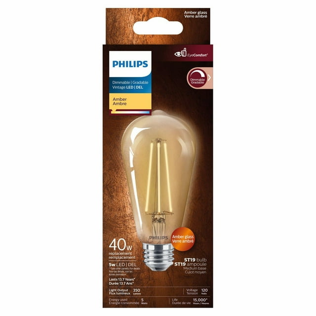 Ampoule Philips LED 5W 40W style vintage Edison (ST19), verre ambré