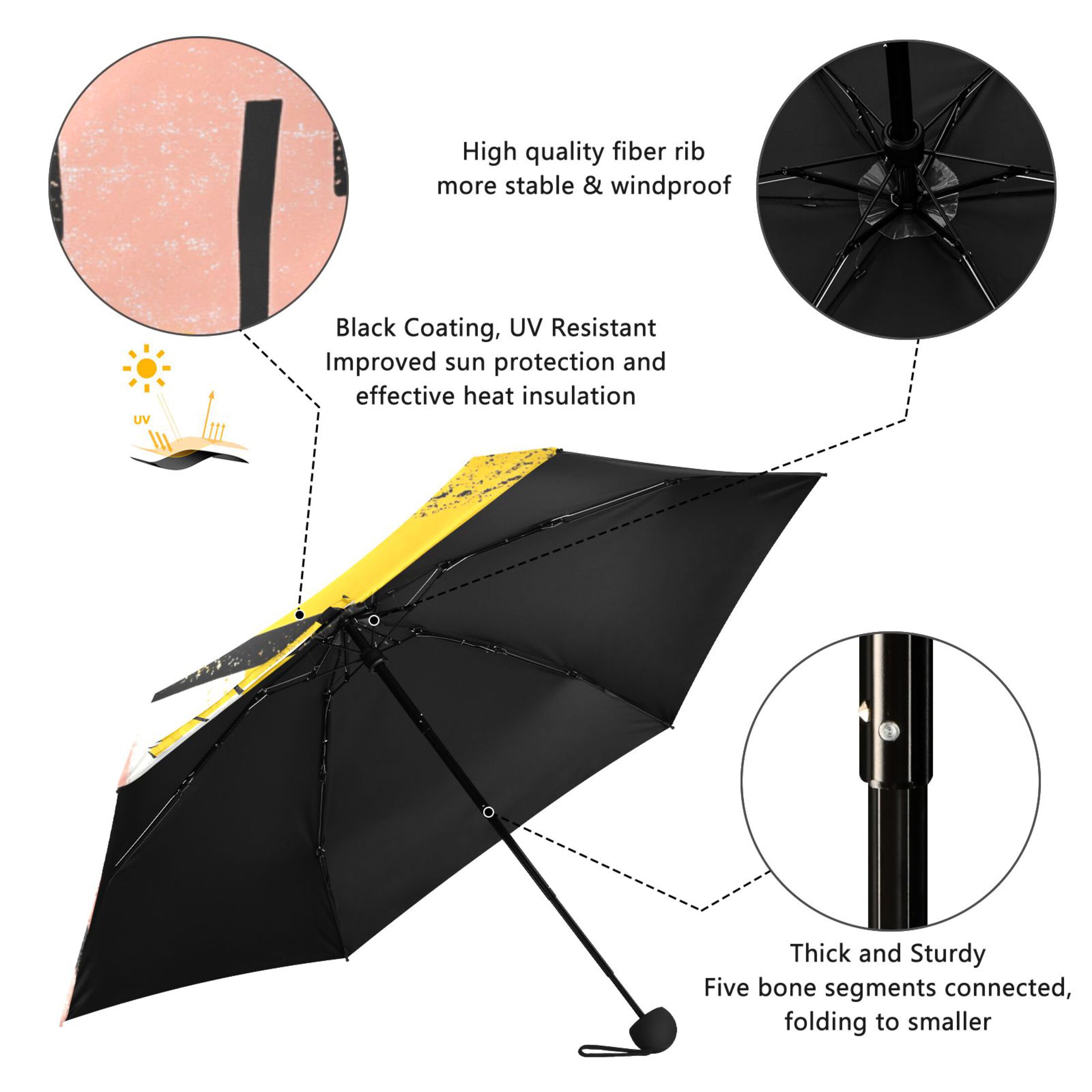 Abstract Daisies Pattern Umbrellas for Sun Auto Open Close UV50+ Waterproof 5-Fold Compact Fiberglass Frame