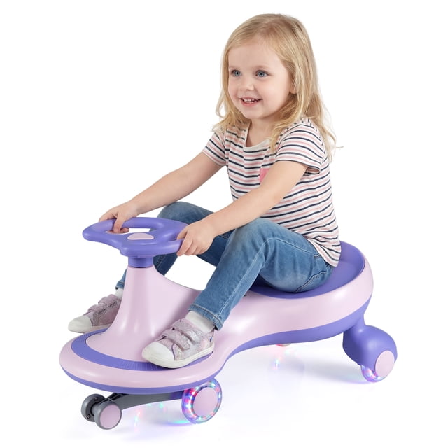 Gymax High Bounce Wiggle Car for Kids Swing Car Indoors & Outdoors for Toddlers Kids Pink & Purple