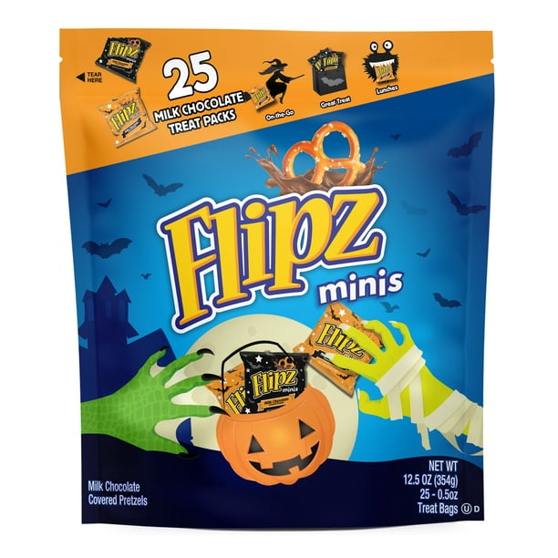 Flipz Milk Chocolate Mini Covered Pretzels Halloween Treat Bag, 25 Ct
