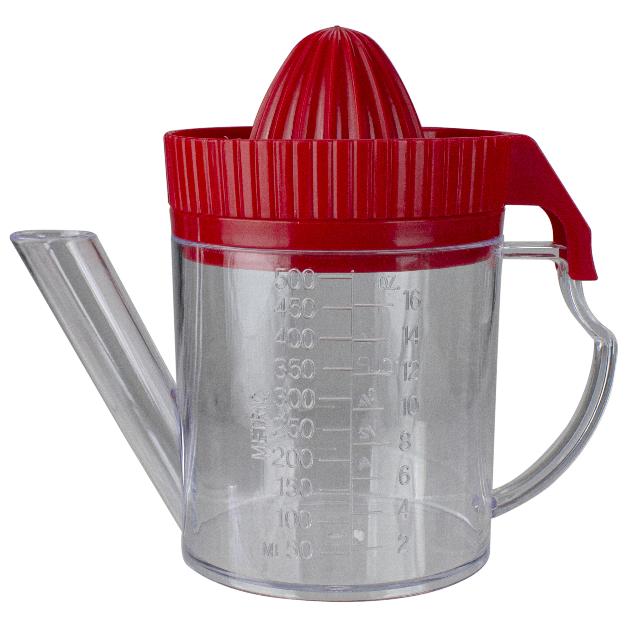 2 in 1 Red and Clear Plastic Gravy Separator and Juicer 7"