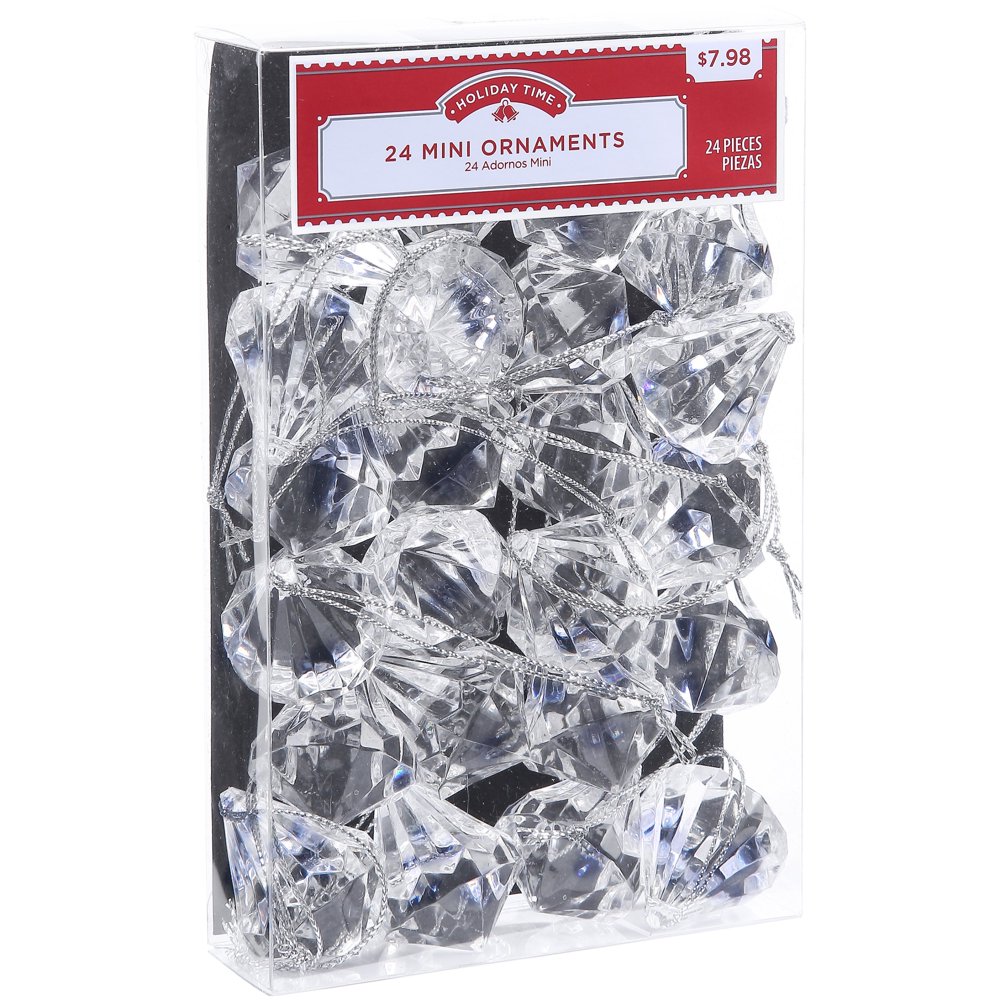 Holiday Time 24Piece Mini Ornament Set Crystal Clear