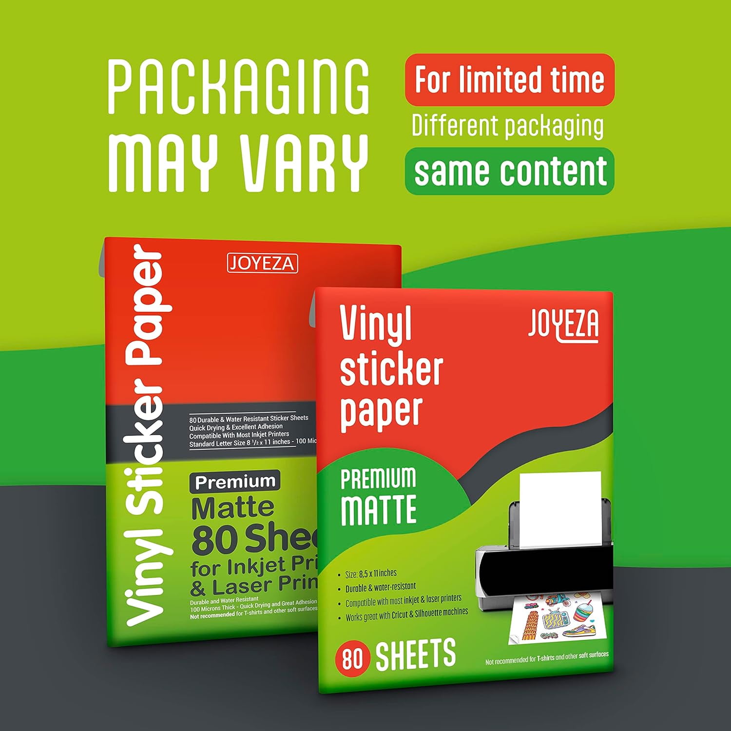 JOYEZA Inkjet Printable Vinyl Sticker Paper, 8.5 x 11 in, White, 80 Sheets