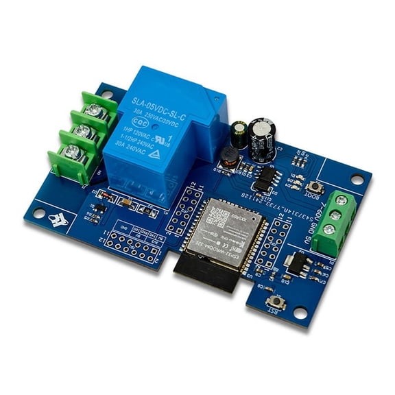 1-Channel WIFI Relay Module 30A ESP32-WROOM-32E Development Board Module for Smart Home Wireless Control DC7-28/5V,1 x Relay module 3 x 6P double-row pins,Blue