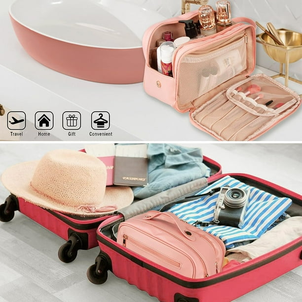 Toiletry Bag PU Leather Travel Toiletry Organizer Double Zipper Large Opening Travel Cosmetic Bag Portable Large Capacity Travel Makeup Bag for