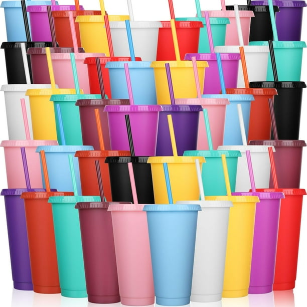 Vaso Honeydak de plástico de 700 a 800 ml, 100 unidades, con pajita y tapa