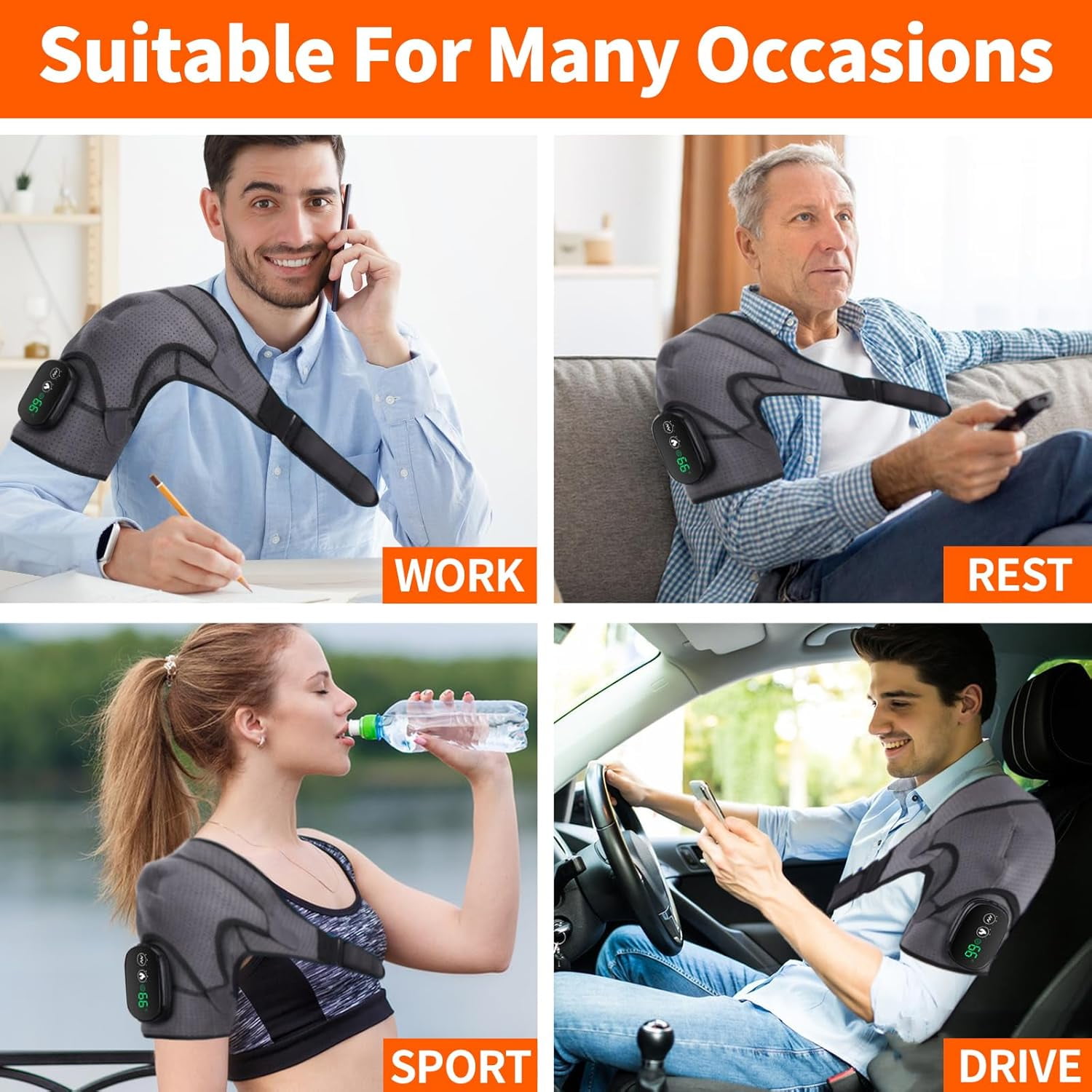 Wrongduck Cordless Heated Shoulder Brace Wrap with Massage, 3 Heat & Vibration Modes, 5000mAh Rechargeable Heating Pad Shoulder Massager for Men and Women