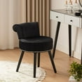 thumbnail image 3 of Black Velvet Vanity Chair with Low Back Small Makeup Stool Chair Tufted Accent Chairs for Dressing Room Bedroom Bathroom and Living Room(Round-Black), 3 of 6