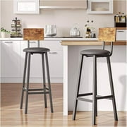 Bar Stool 2-Piece Set, Black Dining Table Chair with Backrest and Footrest, Thick Cushion Stool, Kitchen Island for Dining Kitchen Counter, Dining Kitchen Bar Stool