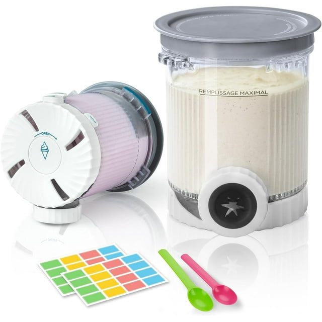 2 Pack Creami Swirl Pints & Lids for Ninja, Compatible with NC700 Series Ninja Swirl Ice Cream & Soft Serve Makers, with 2 Spoons & 32 Writable Labels, BPA-Free & Dishwasher Safe, Grey Lids