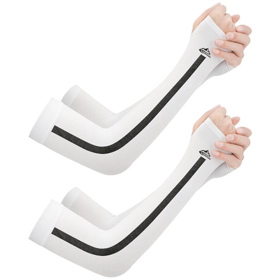 Breathable Cooling Arm Sleeves - Elastic Elbow (2 Pairs, White)