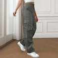 thumbnail image 2 of adviicd Women's High Waist Cargo Pants - Elastic Wide Leg Trousers with Pockets for Hiking Street Style (Dark Gray, XL), 2 of 7
