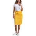thumbnail image 3 of INSPIRE CHIC Women's Jean Skirts High Waist Raw Hem Knee Length Wrap Denim Skirts Ginger Yellow M, 3 of 7