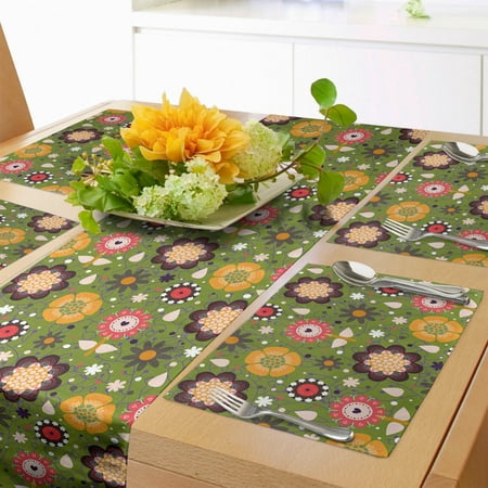 

Floral Table Runner & Placemats Spring Nature Botanical Pattern with Abstract Design Flowers Set for Dining Table Decor Placemat 4 pcs + Runner 12 x72 Olive Green Multicolor by Ambesonne