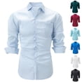 thumbnail image 7 of Lovskoo Mens Dress Shirts Stretch Long Sleeve Collared Casual Solid Color Button Down Shirt Blue, 7 of 7