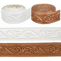 2Pcs 2 Colors 7.4Ft x2in Wall Molding Trim White Brown Self Adhesive Peel and Stick Wallpaper Border Grain Contact Flexible XPE Bendable Strips Tile Edge DIY for Mirror Window Ceiling diy