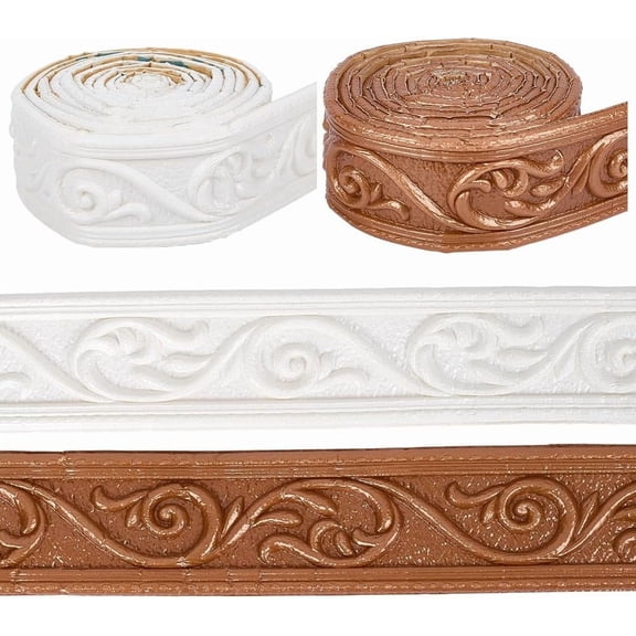 2Pcs 2 Colors 7.4Ft x2in Wall Molding Trim White Brown Self Adhesive Peel and Stick Wallpaper Border Grain Contact Flexible XPE Bendable Strips Tile Edge DIY for Mirror Window Ceiling diy